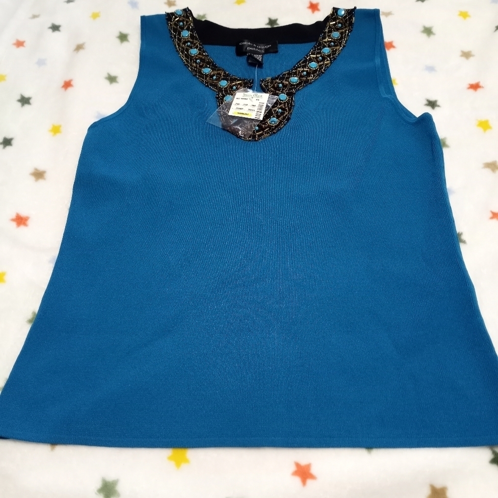 cable & gauge petites women's dress blouse.-with stones around the neck-size ps - Picture 10 of 13
